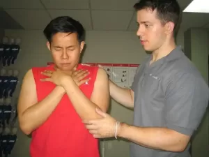 Helping a choking victim encourage coughing